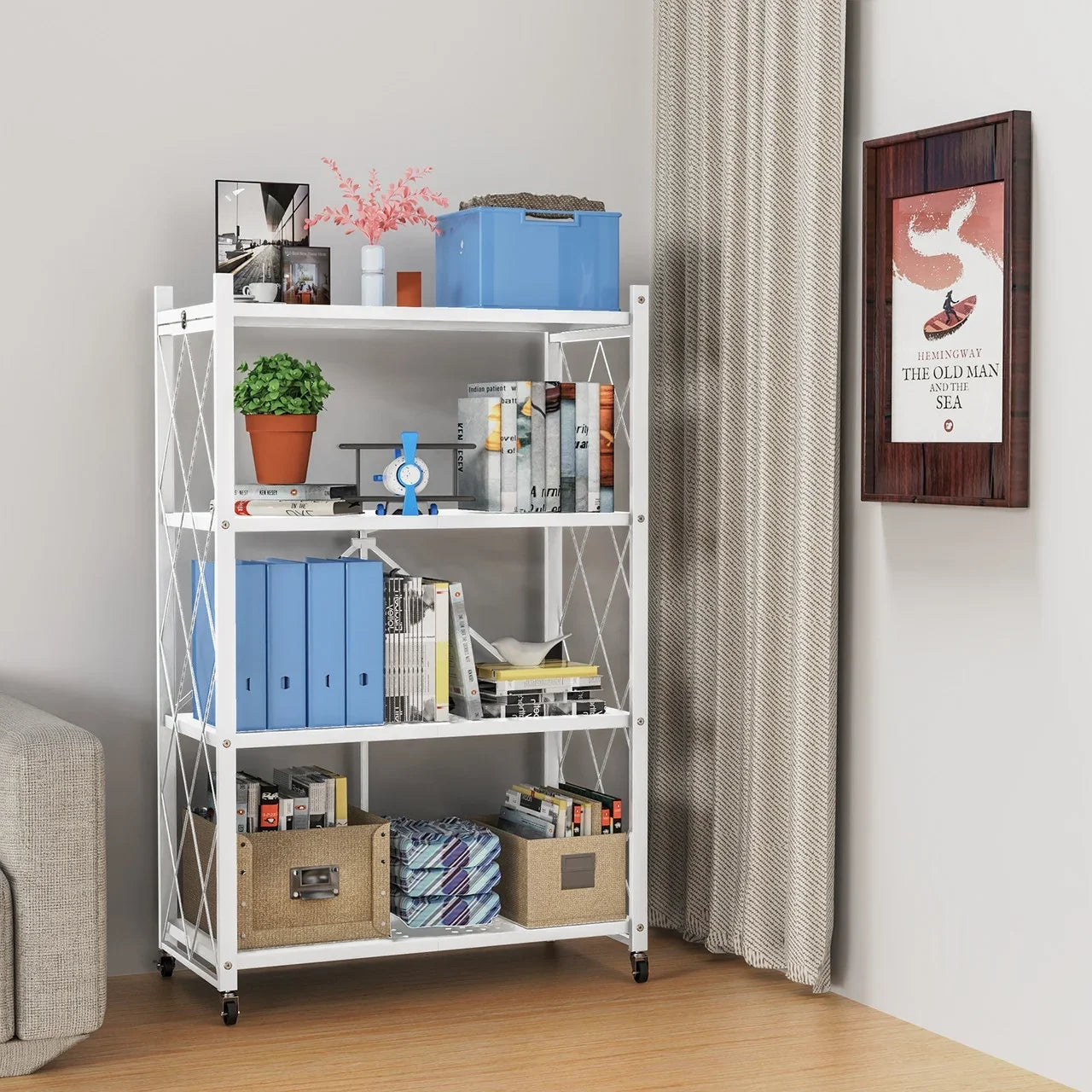 QRInnovations Heavy Duty Tier Modern Style White Shelving Storage Metal Rack 3/4