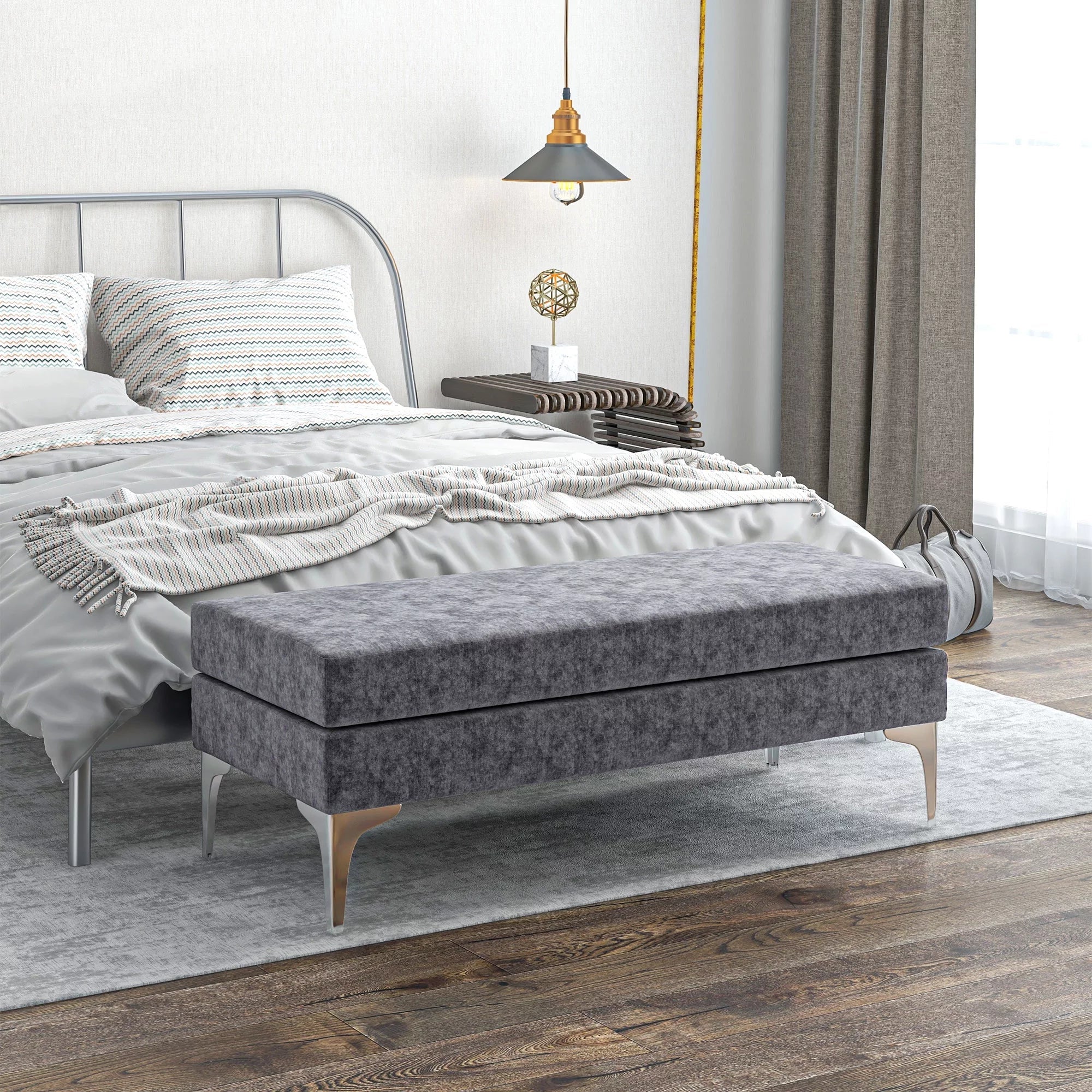 with 48" Dark Steel Bench Gray of End HOMCOM Bed Legs,