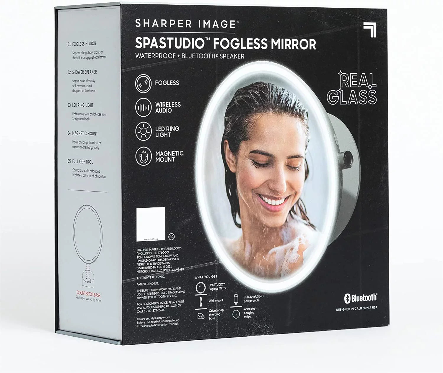 Sharper Bluetooth Mirror Shower Fogless LED Speaker and Image
