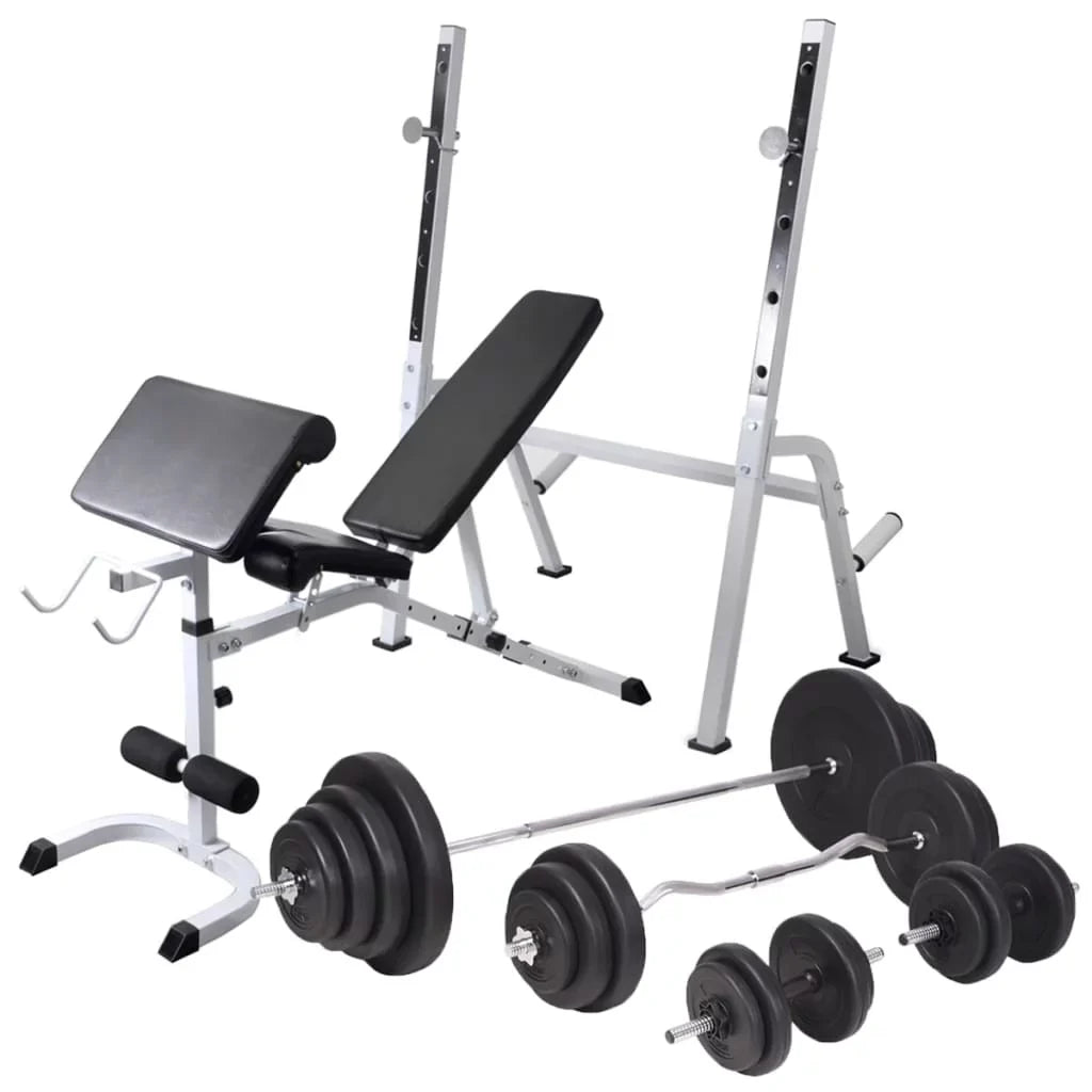 vidaXL 264.6 Weight and Set Barbell Rack; Bench Dumbbell Workout lb with