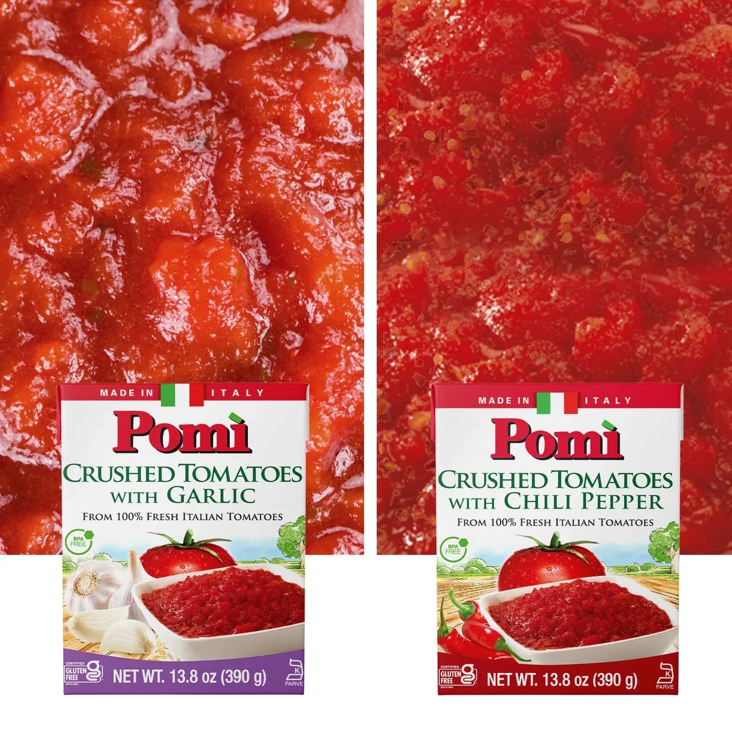 (Pack Tomatoes Chili Crushed - with Pepper 12) 13.8oz of Pom¨¬