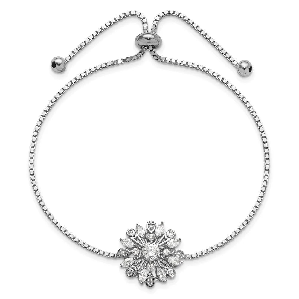 for Sterling Bracelet Rhodium-plated Floral Bolo Women Silver 925 CZ Auriga Adjustable