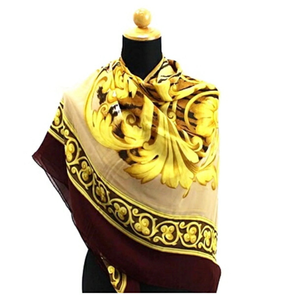 Large Scarf Wine Women's Ferragamo (Good) Beige Pre-Owned Muffler Silk x Salvatore Pattern Tiger