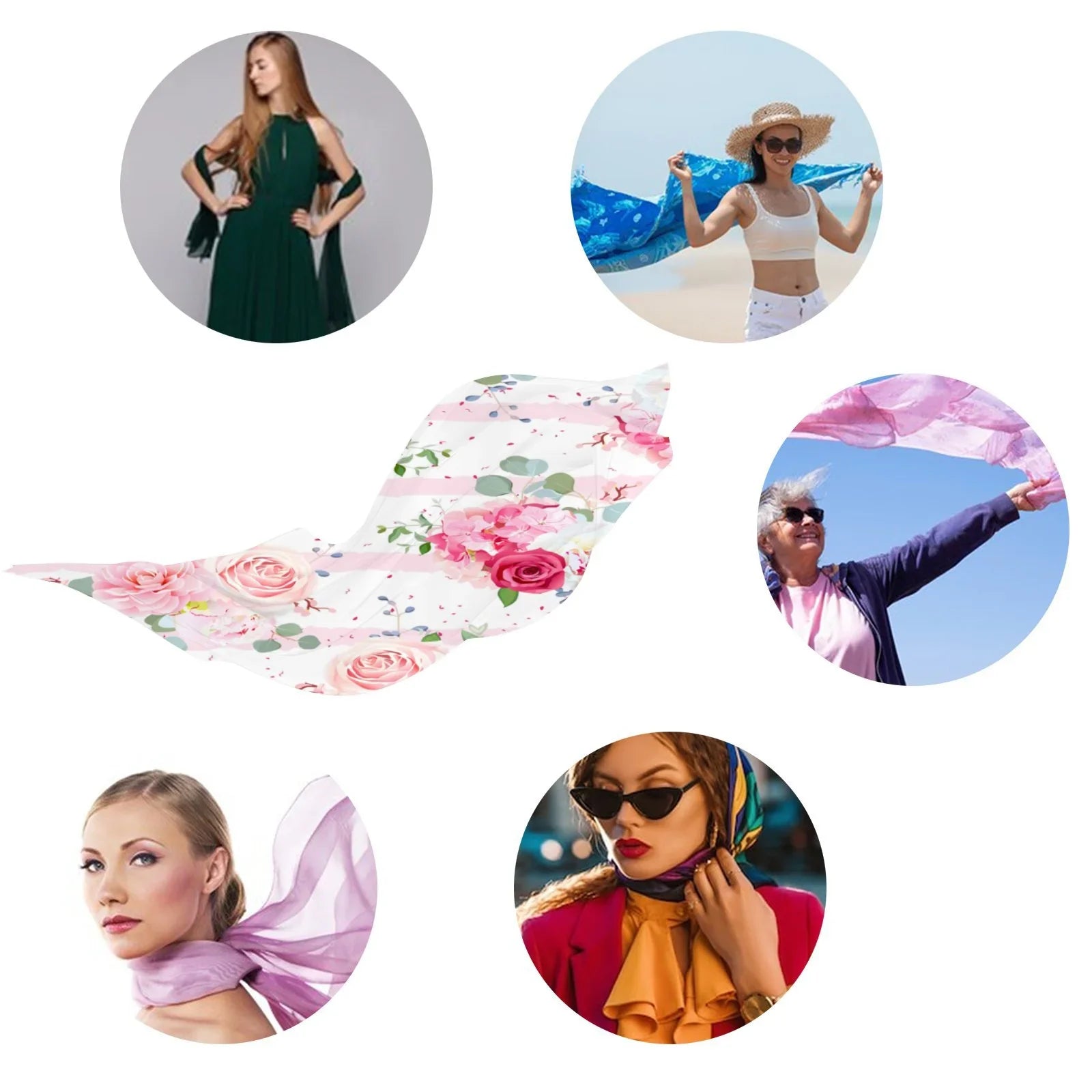 Hair for FREEAMG Neck Packed Women Headscarf Pink Red Oblong Scarf Silk Gift Wraps Wraps Long and Rose Large Shawls Sunscreen