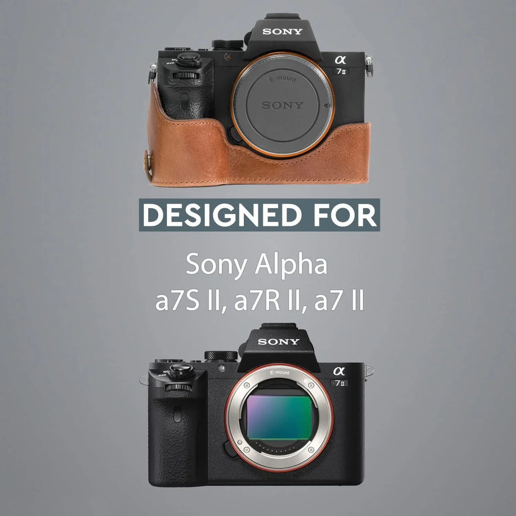 and II Case II, Leather Sony MG1130 Strap Half MegaGear Genuine A7 - Camera A7S A7R II, Dark Alpha Brown