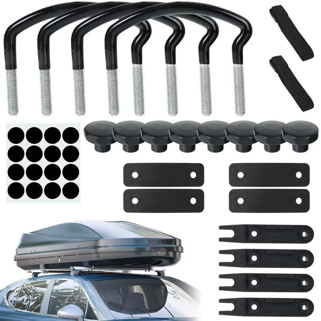 4 Mounting Box Rack Car Bolts, Kit, 8 Rooftop Clamps, Universal Width Cargo Van Fitting PCS 85mm Metal Internal Carrier U-Bolt with Clips Roof Nuts U-Bracket Lock