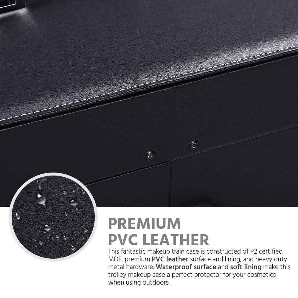 Case 4 Removable Black Rod Pull Travel Case, Luggage Spinner Trolley Makeup Wheels, Rolling with and Handle, Train Mirror Cosmetic