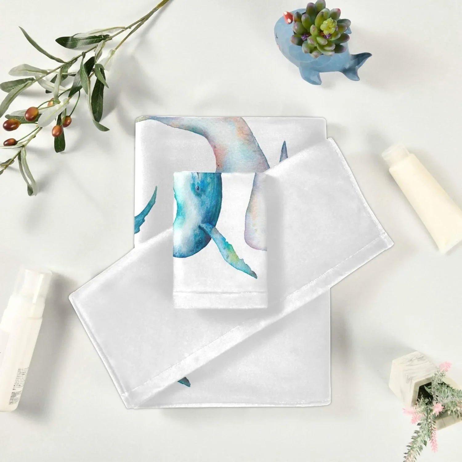 Towel Towel Towel, Humpback Marine for Bowhead 1 Washcloth, 3-Piece Quick Set,Watercolor Bath GZHJMY 1 Absorbent Sets, Drying Sea Soft Whale Bathroom Bath Life Ocean Towel, 1 Towels Hand Whale Blue