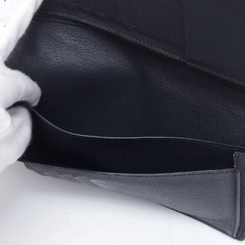 Vuitton Bifold Black Louis Wallet Billfold Pre-Owned (Good) Taiga Long