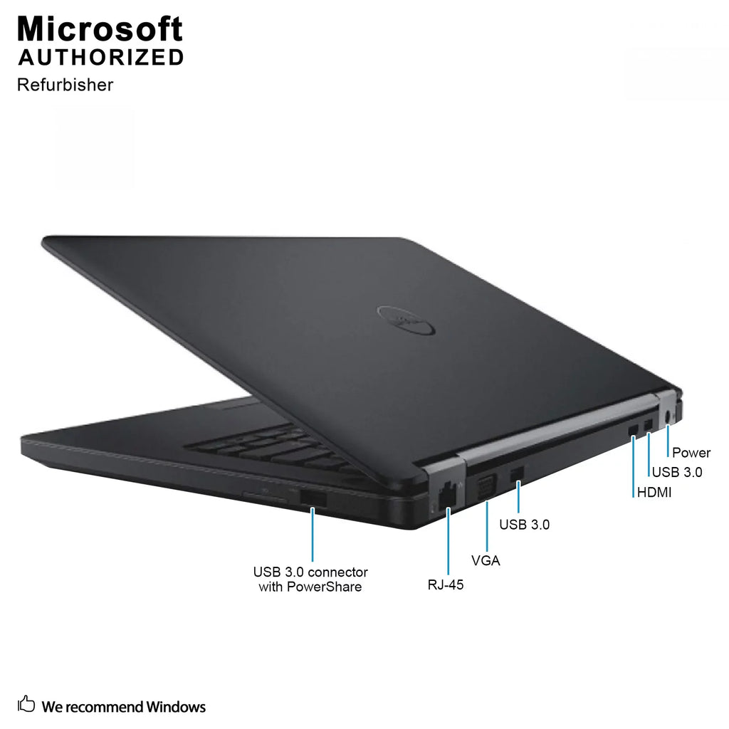 Dell Laptop, year Languages Core W10P64-Multi 500G, A Latitude VGA, Used I3-5010U Grade DDR3L, 8G (EN/ES/FR), USB Support E5450 3.0, 14.0 warranty 1 Intel 2.1Ghz, HDMI,