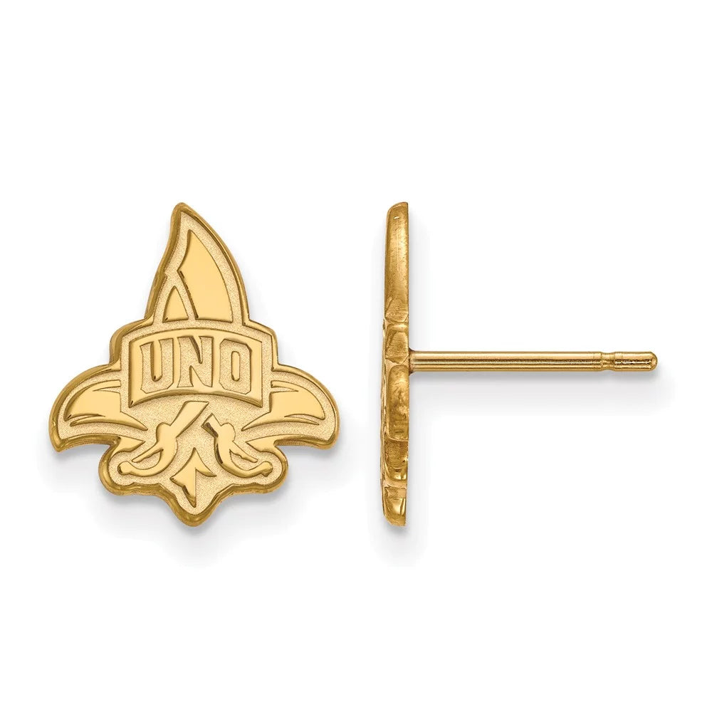 Orleans Licensed Gold of Post 14k (UNO) Collegiate Yellow Official New University Earrings Small