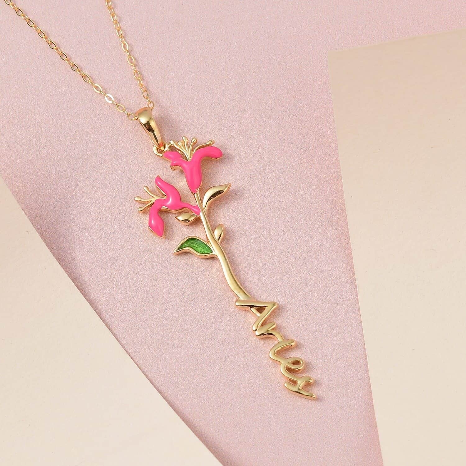 for Women Women Aries Honeysuckle Necklace Enameled 16-18" Pendant Gifts Jewelry Shop 925 Yellow Gold LC 14K Zodiac Birth for Green Women Size Sterling Gifts for Pink Plated Birthday Silver