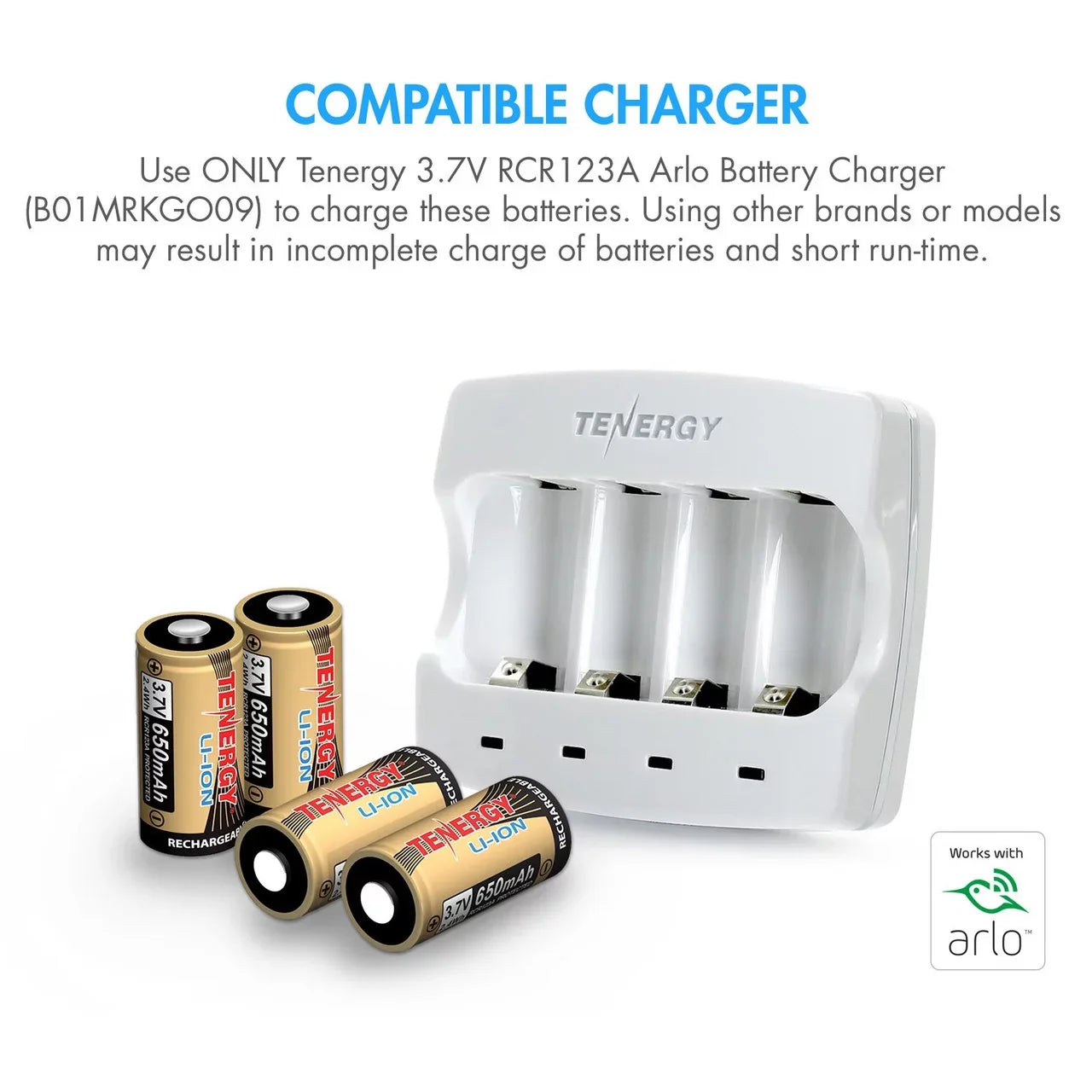 for Li-ion 12-Pack Tenergy (VMC3030) Batteries Rechargeable and 650mAh Camera Battery 3.7V Charger, Arlo Batteries