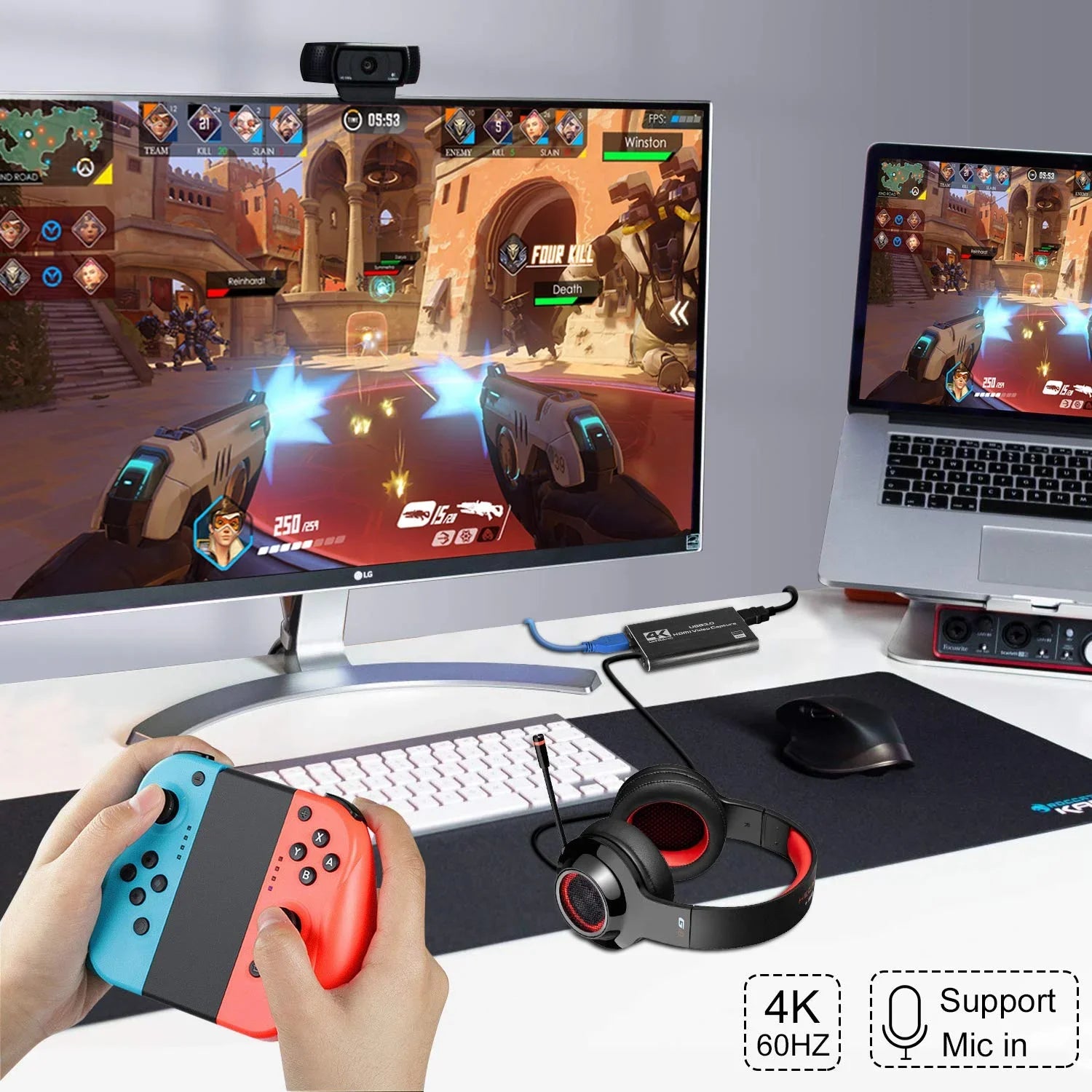 Support Xbox 60HZ Video YouTube OS Twitch System Windows Game OBS to Use Capture X Streaming for USB3.0 HDMI Game and Device One ANSTEN Linux Card, Capture 4K PS4 Recording