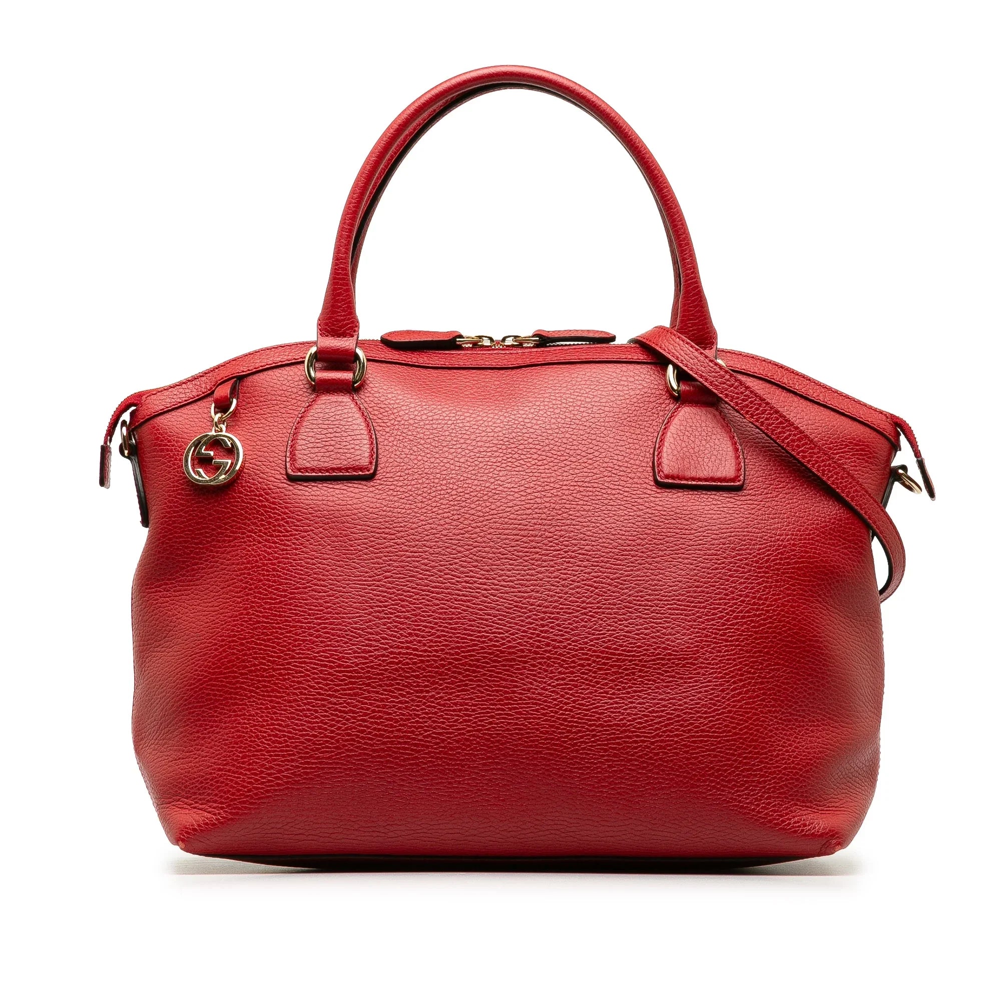 Authenticated Calf GG Pre-Owned Unisex Leather Convertible Charm Red Gucci (Good) Satchel Dome