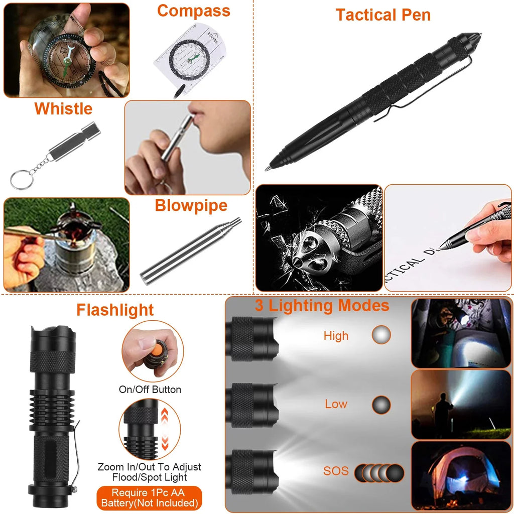 Equipment for Kits, and Professional Survival Gear Hiking Dad Emergency Adventure, Hunting 125Pcs Tools for Camping 8.66x6.3x5.9in Husband, Tactical Gifts Survival iMounTEK Outdoor