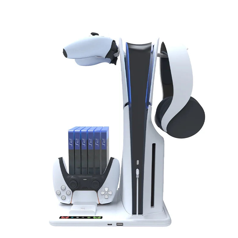 Controllers with Slot+2 Cooling Dual Dock Headphone Cooling 6 With 3-Level Stand Station, Powerful Hanger Stand for Disc PS5 Fan Slim Charging