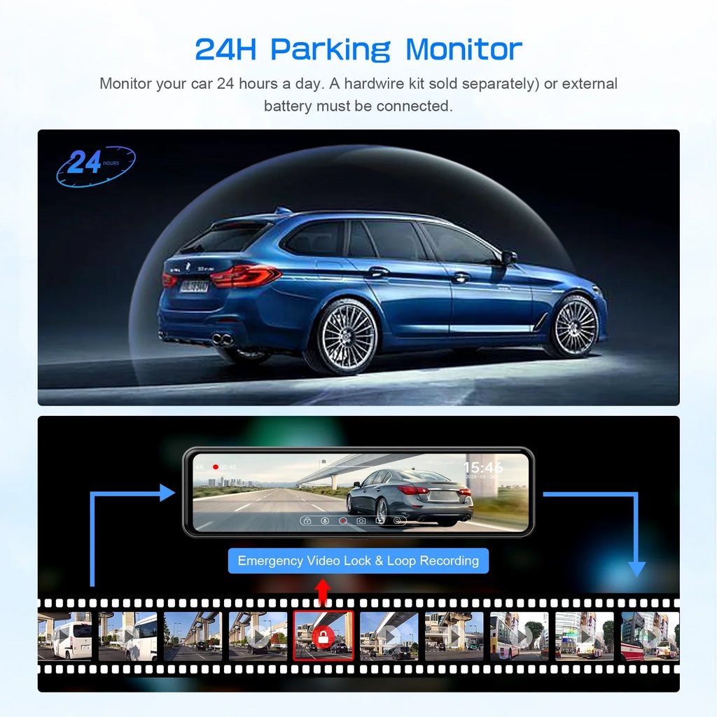 Card Dash 11" Split JOMISE Rear Parking 32G Screen 4K and Front View GPS Mirror Camera Monitor Cam Rear 24H