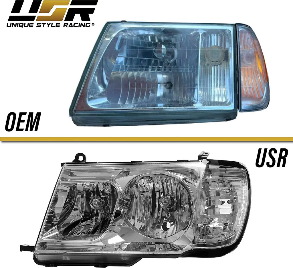 Right) - USR (Euro Toyota (Left Headlamps + FJ 100 with Land Design) ONE Piece FJ100 1998-2005 Set Compatible Headlights Cruiser DEPO Corner Style Clear with