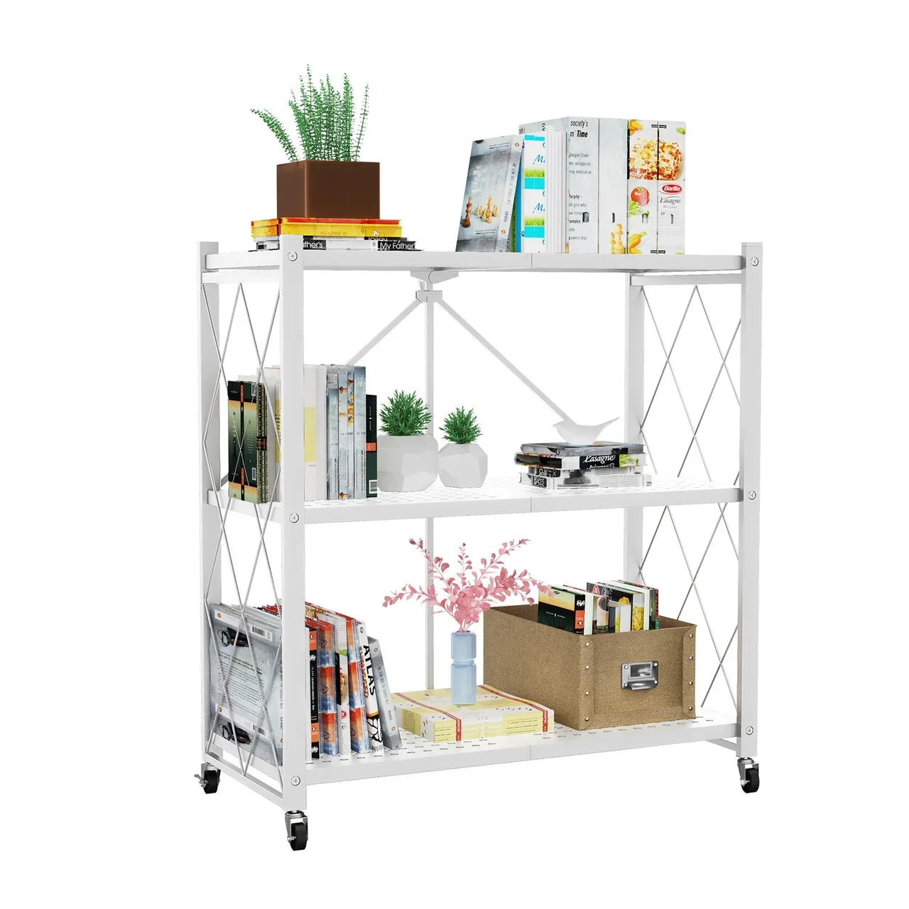QRInnovations Heavy Duty Tier Modern Style White Shelving Storage Metal Rack 3/4