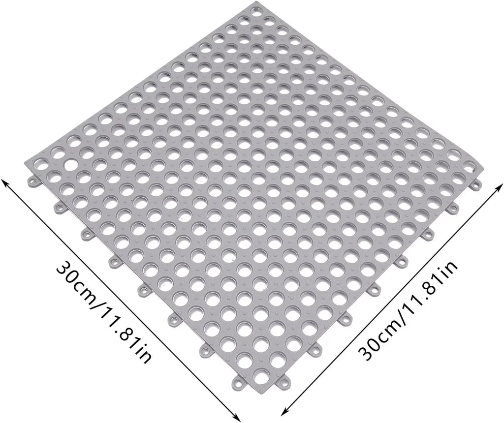 Interlocking Holes Floor Drainage 11.8*11.8" Shower PVC 24PCs with Nonslip Pool Mat,Soft Mat Bath Gray Kitchen, Bathroom, for