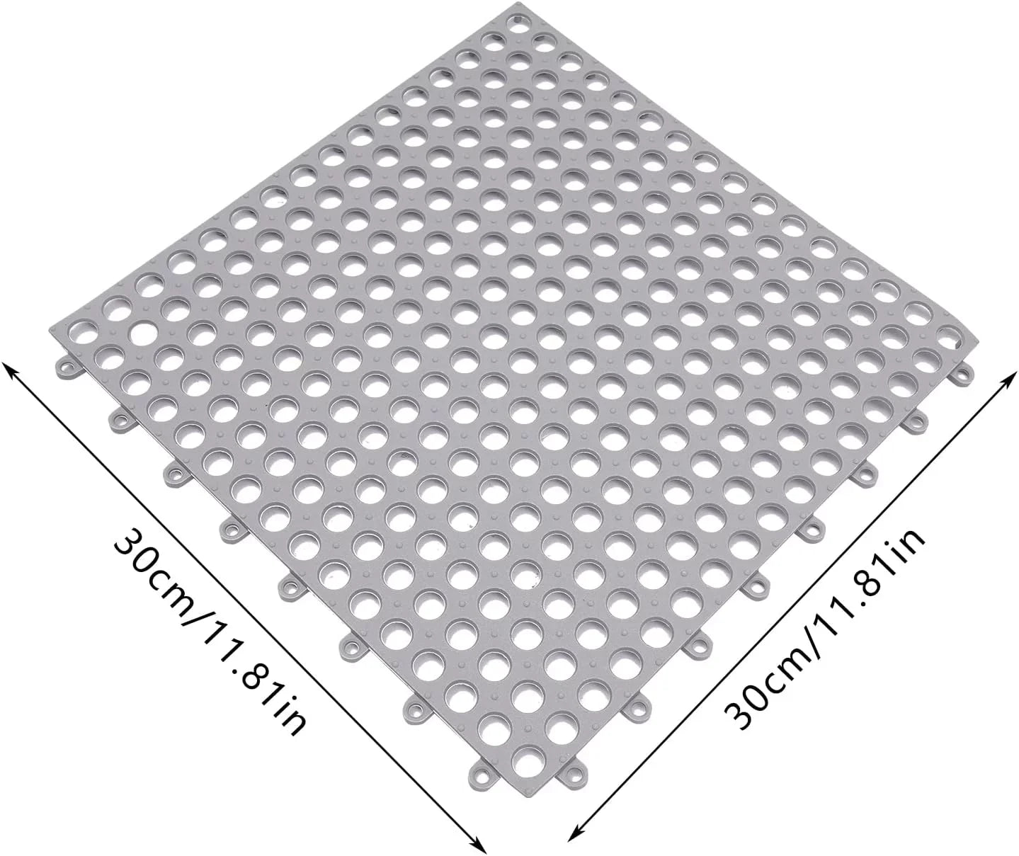 Interlocking Holes Floor Drainage 11.8*11.8" Shower PVC 24PCs with Nonslip Pool Mat,Soft Mat Bath Gray Kitchen, Bathroom, for