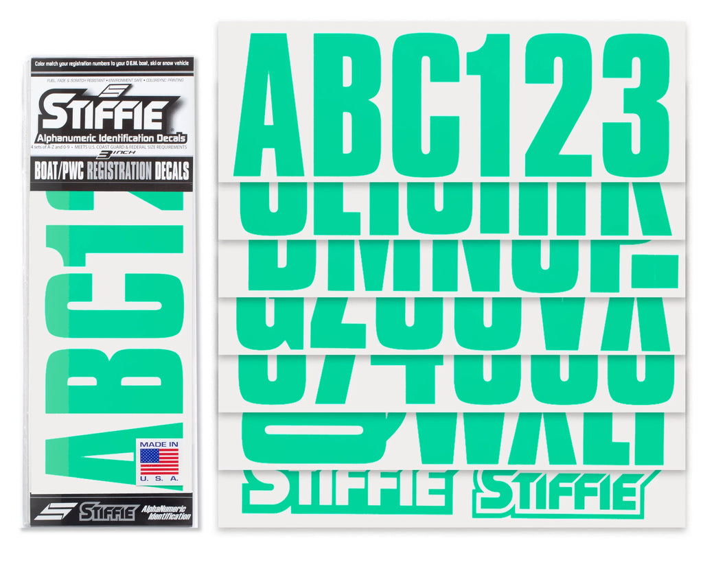 PWC Kit 3" Alpha-Numeric STIFFIE Boats Identification Uniline Custom SeaFoam Watercraft Numbers Marine Green for & Stickers Decals Registration Letters Personal &