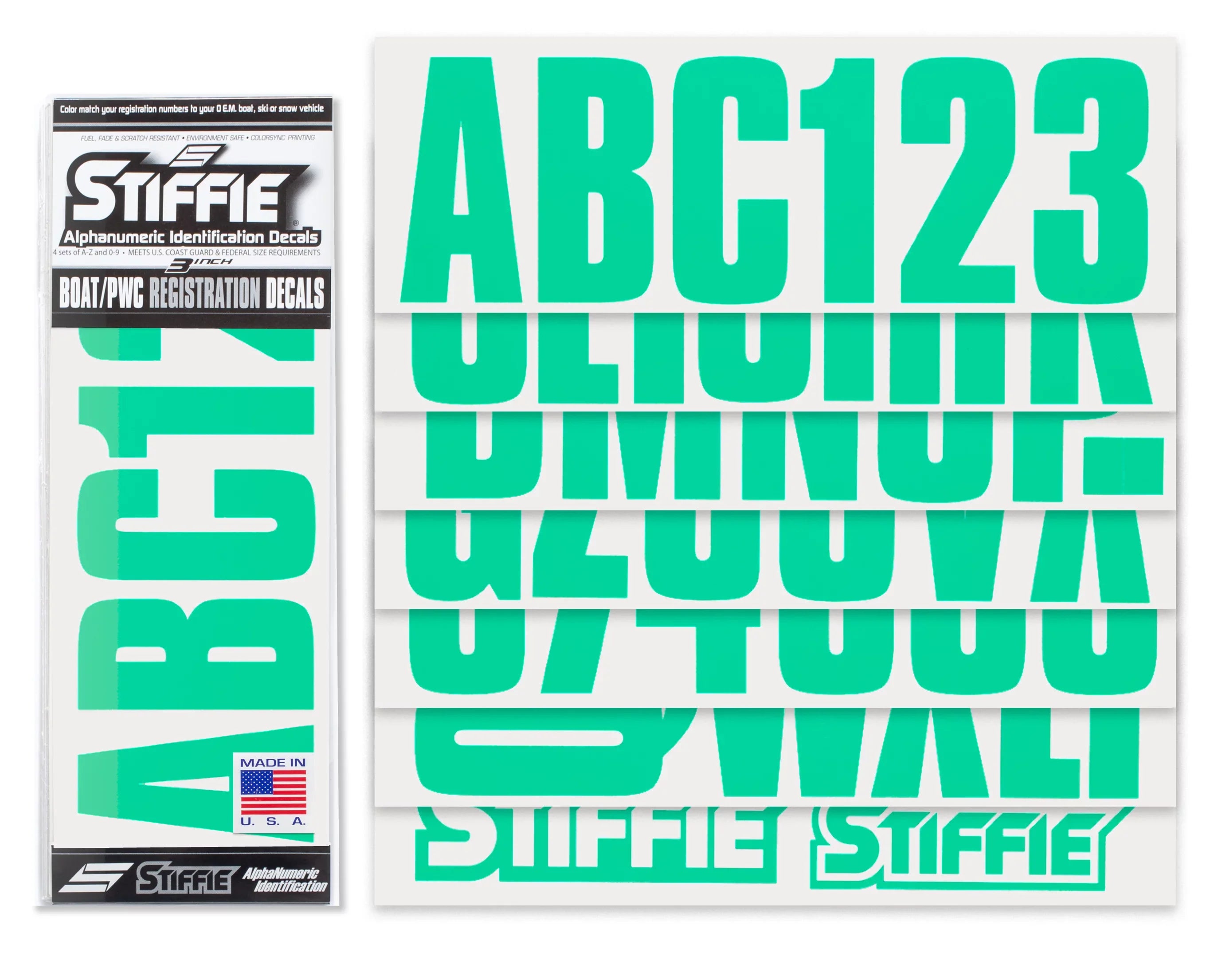 PWC Kit 3" Alpha-Numeric STIFFIE Boats Identification Uniline Custom SeaFoam Watercraft Numbers Marine Green for & Stickers Decals Registration Letters Personal &
