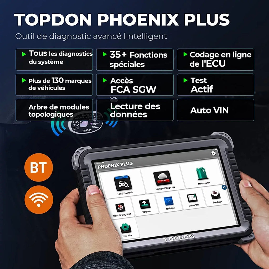 Matching,34 Phoenix TOPDON Diagnostic Car Key OBD2 Scanner Tool Scan Bi-directional Plus Coding, Advanced Services Reset ECU