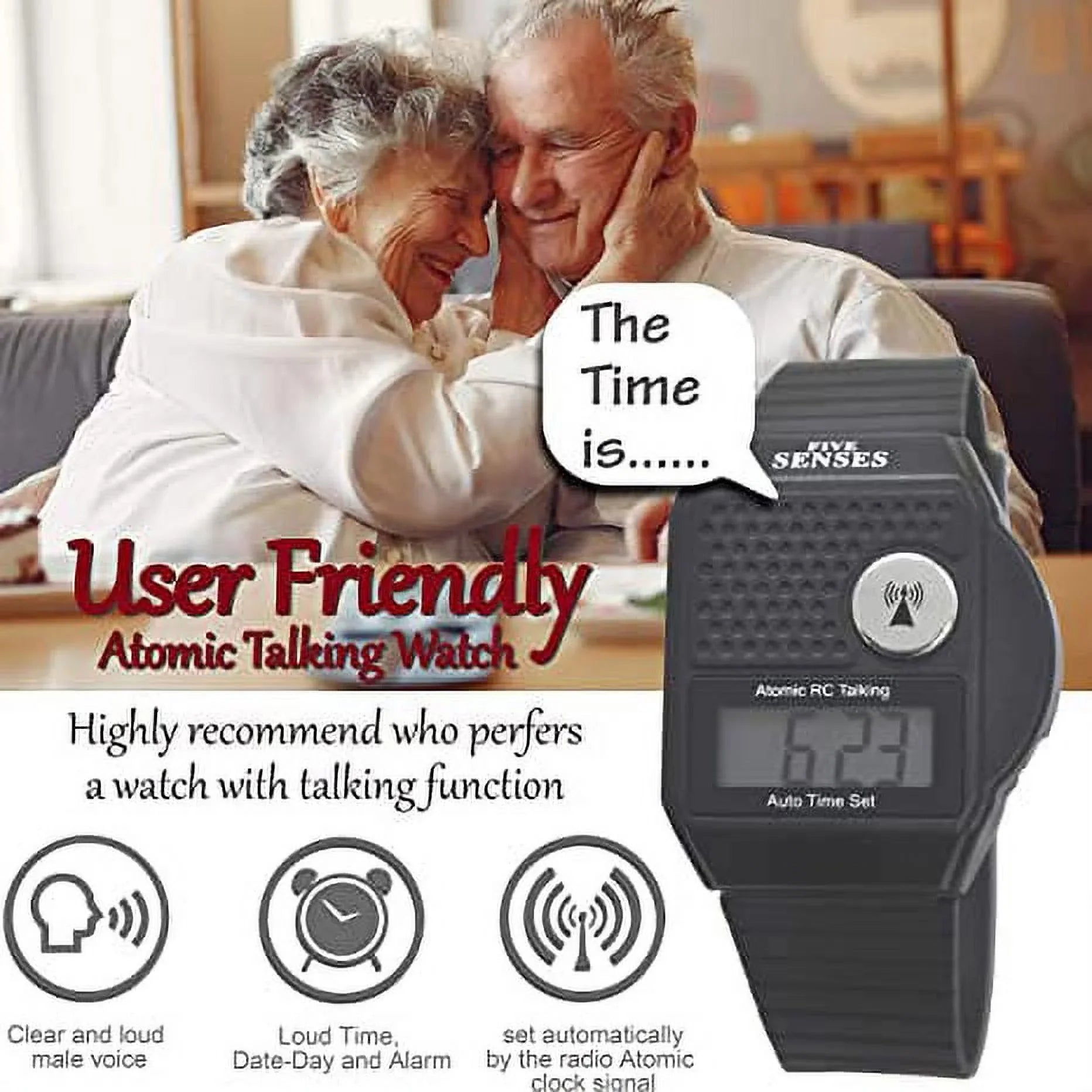 use Watch Senses for Impaired to Women Visually English Five Clock Talking - Plastic Model Sound Men Talking 1026 - Loud for Atomic Blind Seniors Easy Band