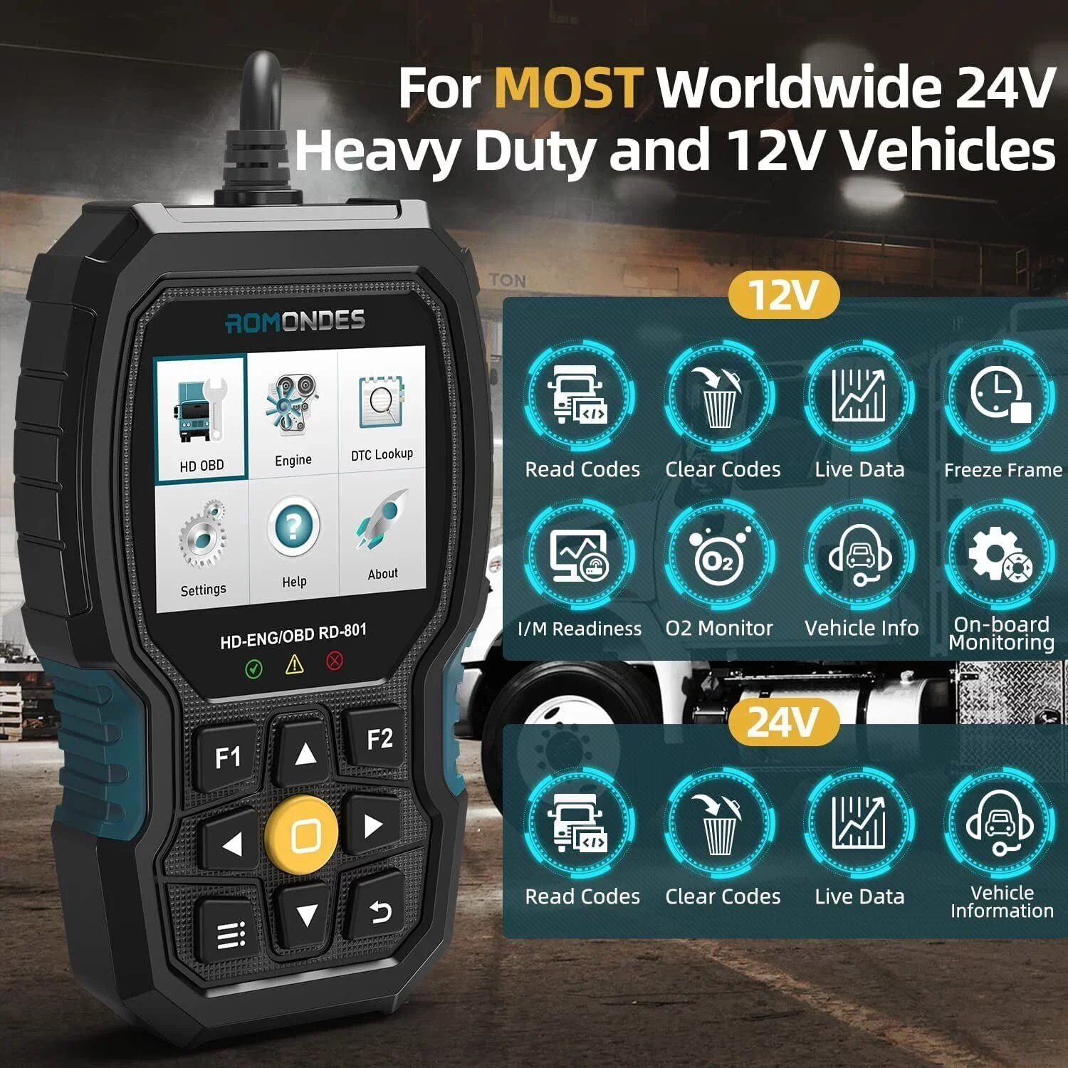 Scanner Reader Diagnostic Tool RD801 OBD2 Scanner Code Truck Duty Truck Heavy Romondes Diesel