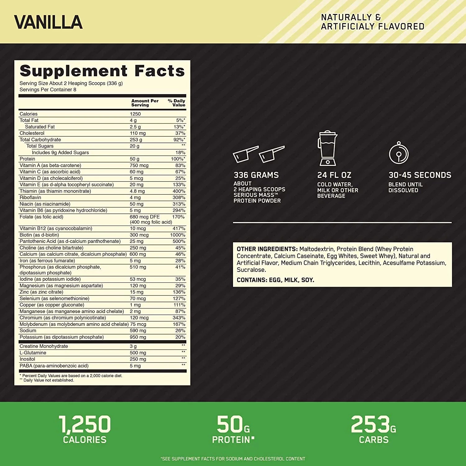 Vanilla, Optimum Weight Powder, Gainer Mass, Serious Nutrition, 6.lb Protein