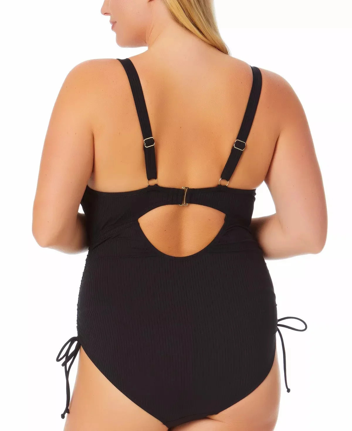 Swimsuit, Cutout Ribbed BLACK Waves One-Piece RICH California Plus US Size 20/22