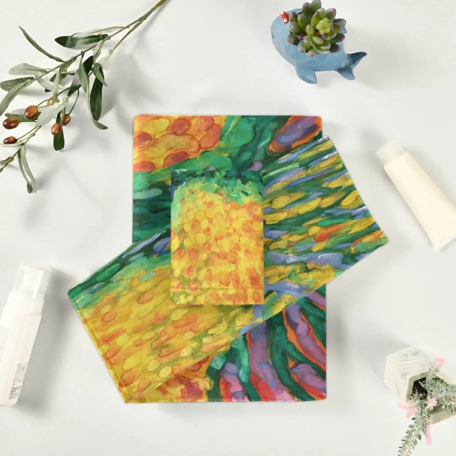 Towel, Life Hand 1 1 Cotton Abstract SKYSONIC Pack Towels Towel Bath for Towel, Super Washcloth) Quick Towel and 3 Set for Bathroom, Soft (1 Tree Dry Bath