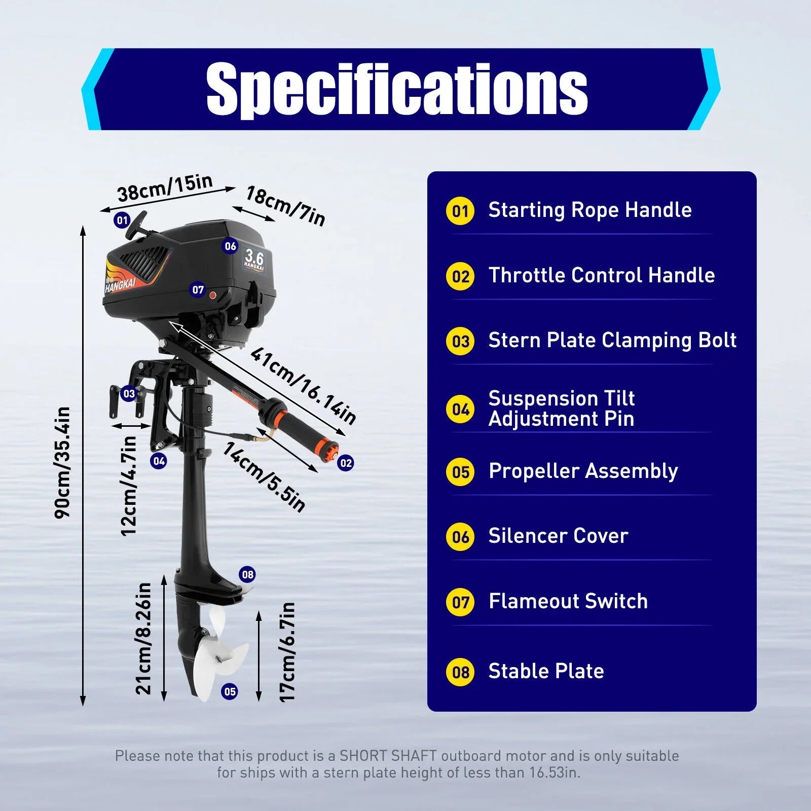 Fishing CDI Outboard Stroke Cooling HP Boat Water Engine 3.6 Outboard HANGKAI Motor 90cm/35.4in Boat 2 Motor