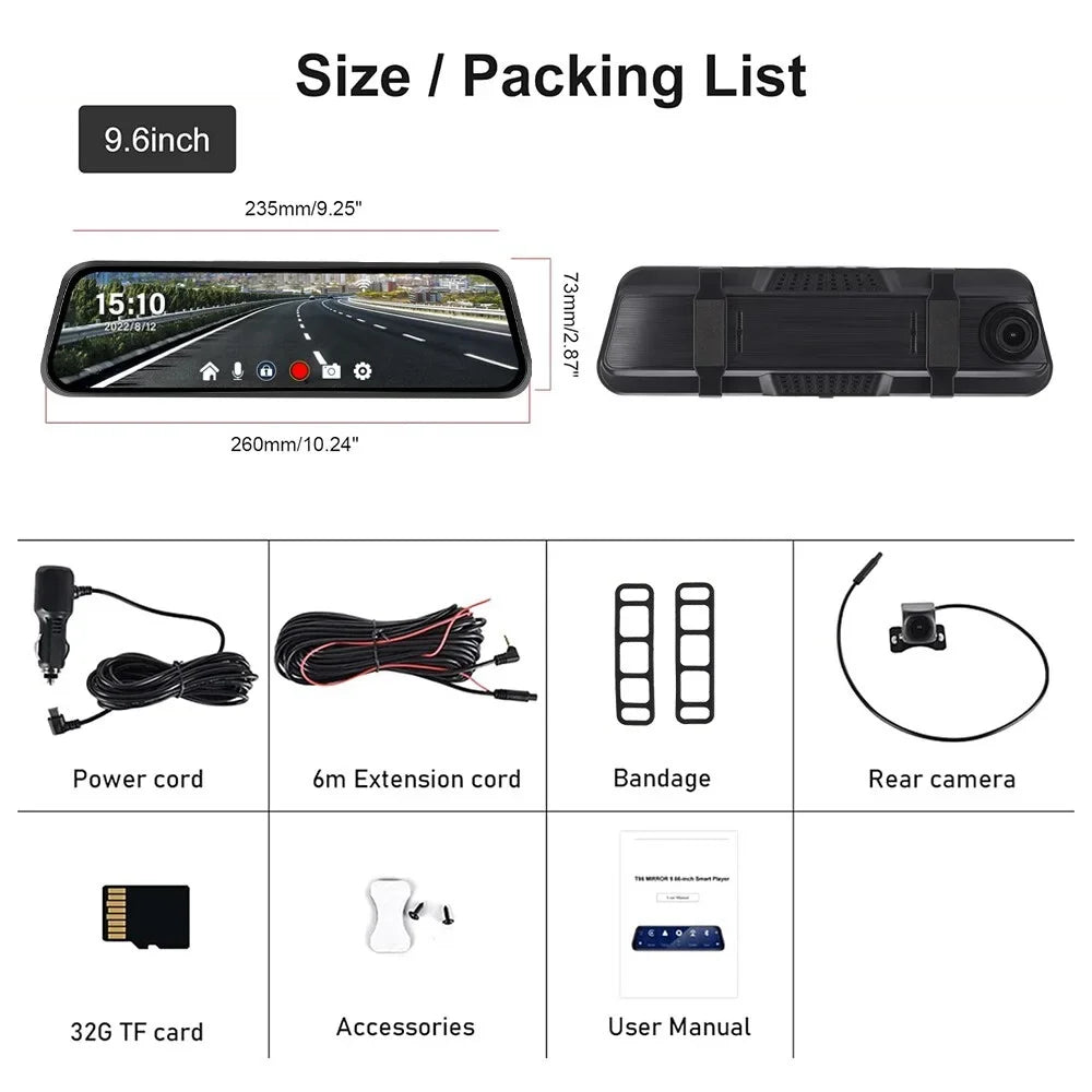 and Mirror Cam, Camera, 1440P Parking Vision, Free Night 2.5K Card View Dash WiFi, 10" 32GB Rear Mirror 1080P Camera Front Assistance, Rear with