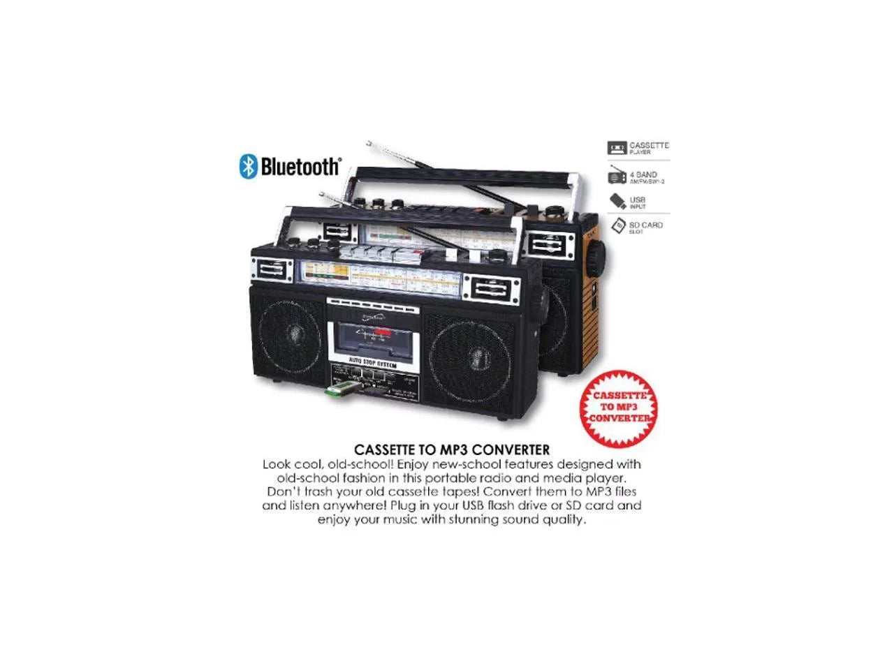 Radio, Portable Black, Supersonic SC-3201BT-BK AM/FM