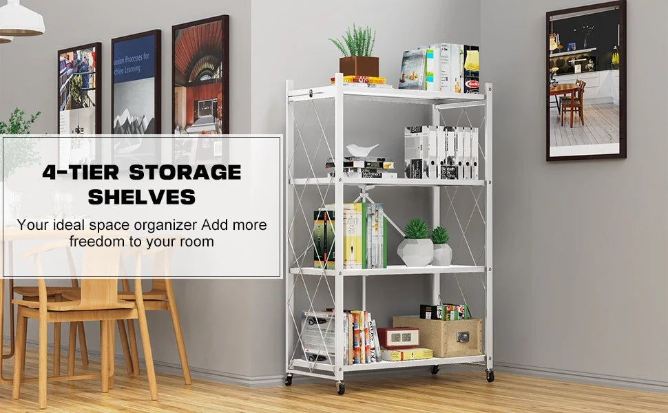QRInnovations Heavy Duty Tier Modern Style White Shelving Storage Metal Rack 3/4