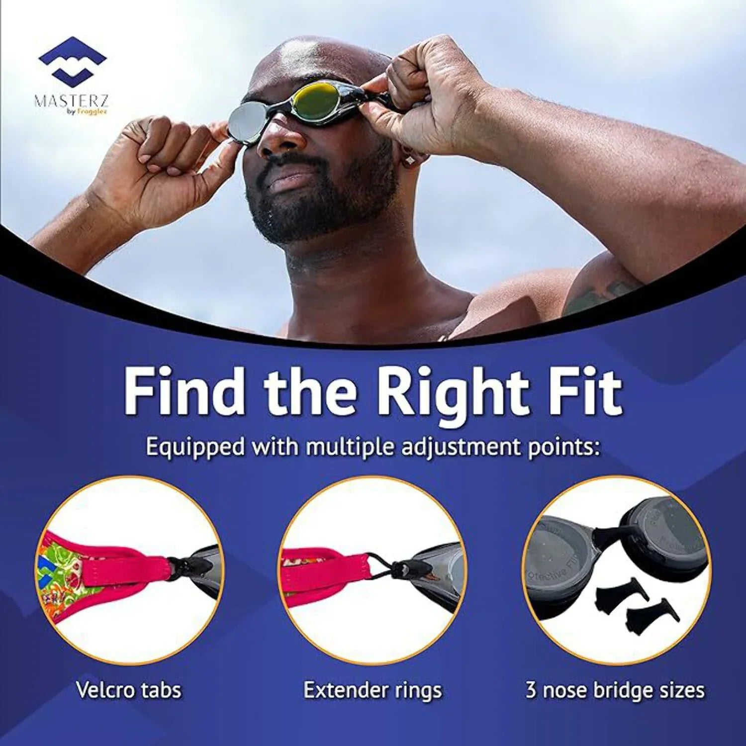 Masterz Frogglez Goggles - for Adults Teens Black Swim &