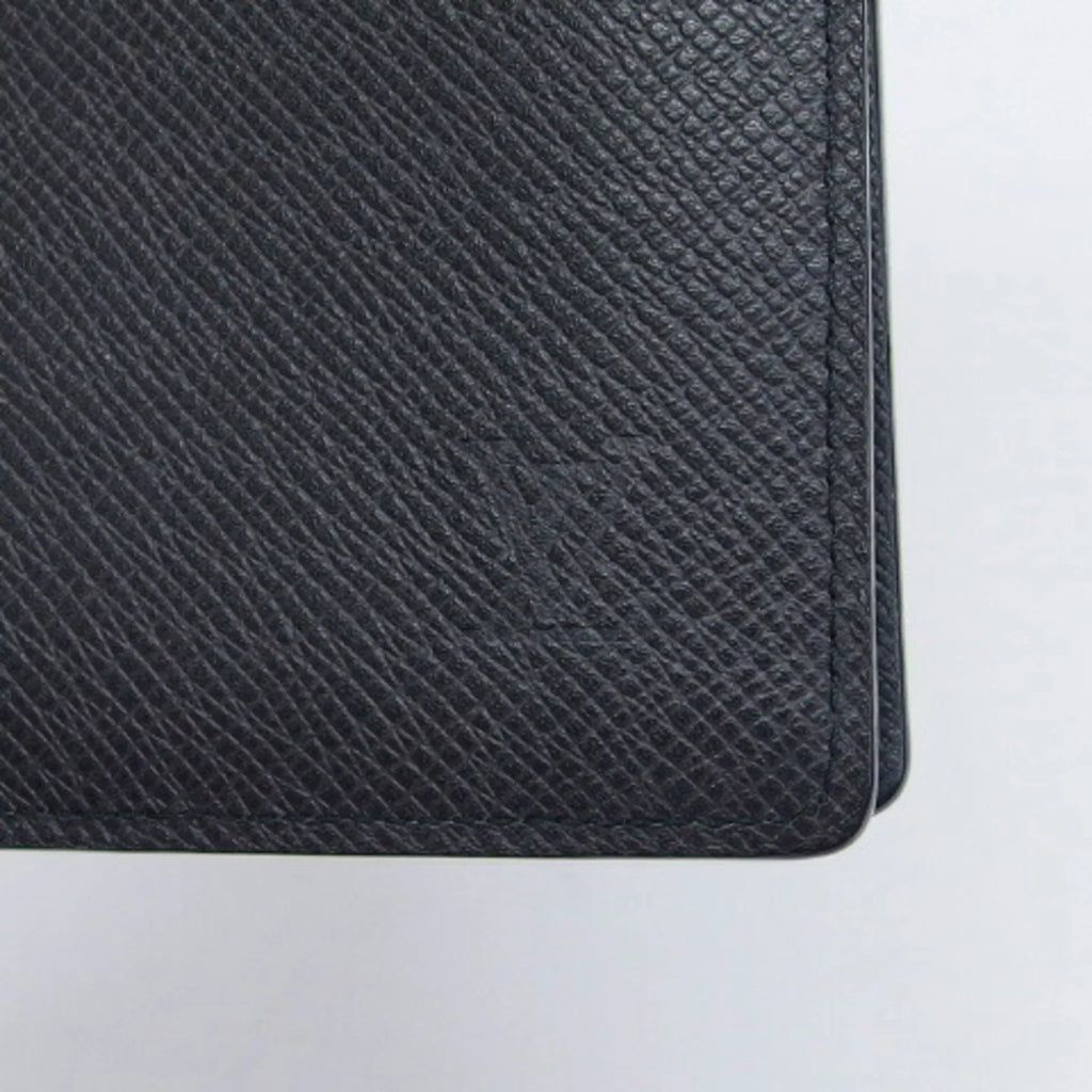Vuitton Bifold Black Louis Wallet Billfold Pre-Owned (Good) Taiga Long