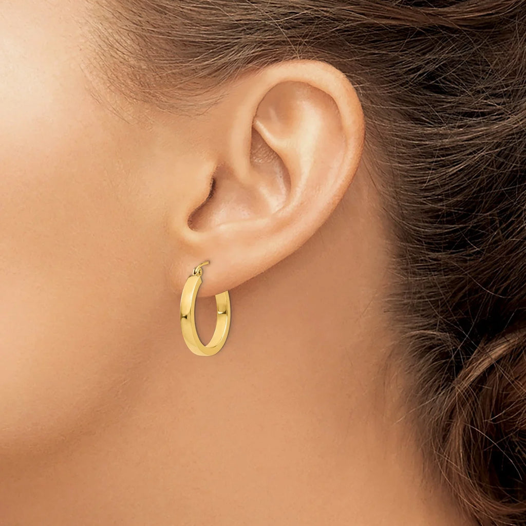 in Tube Yellow Gold 14k Earrings Real 2x3mm Hoop Rectangular