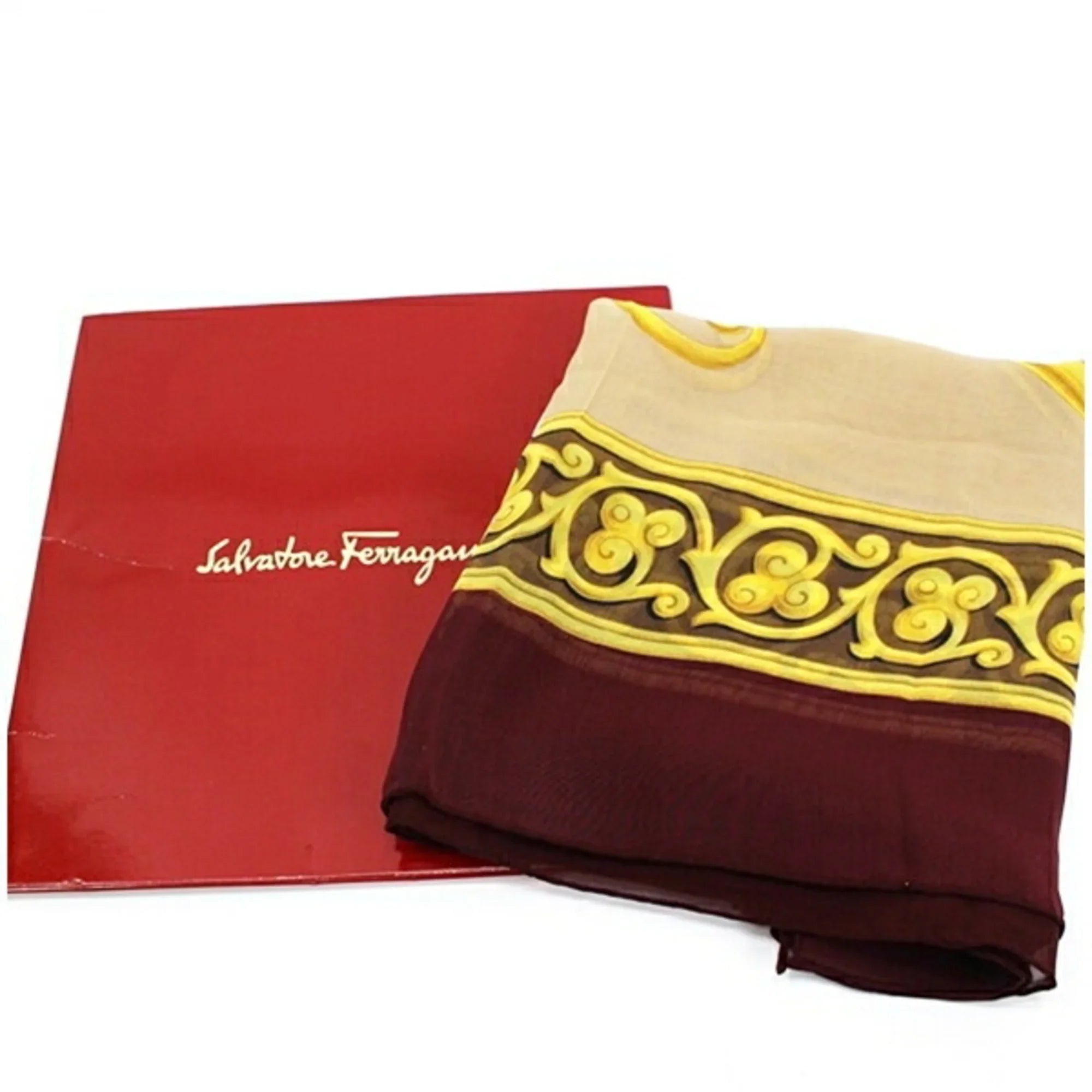 Large Scarf Wine Women's Ferragamo (Good) Beige Pre-Owned Muffler Silk x Salvatore Pattern Tiger