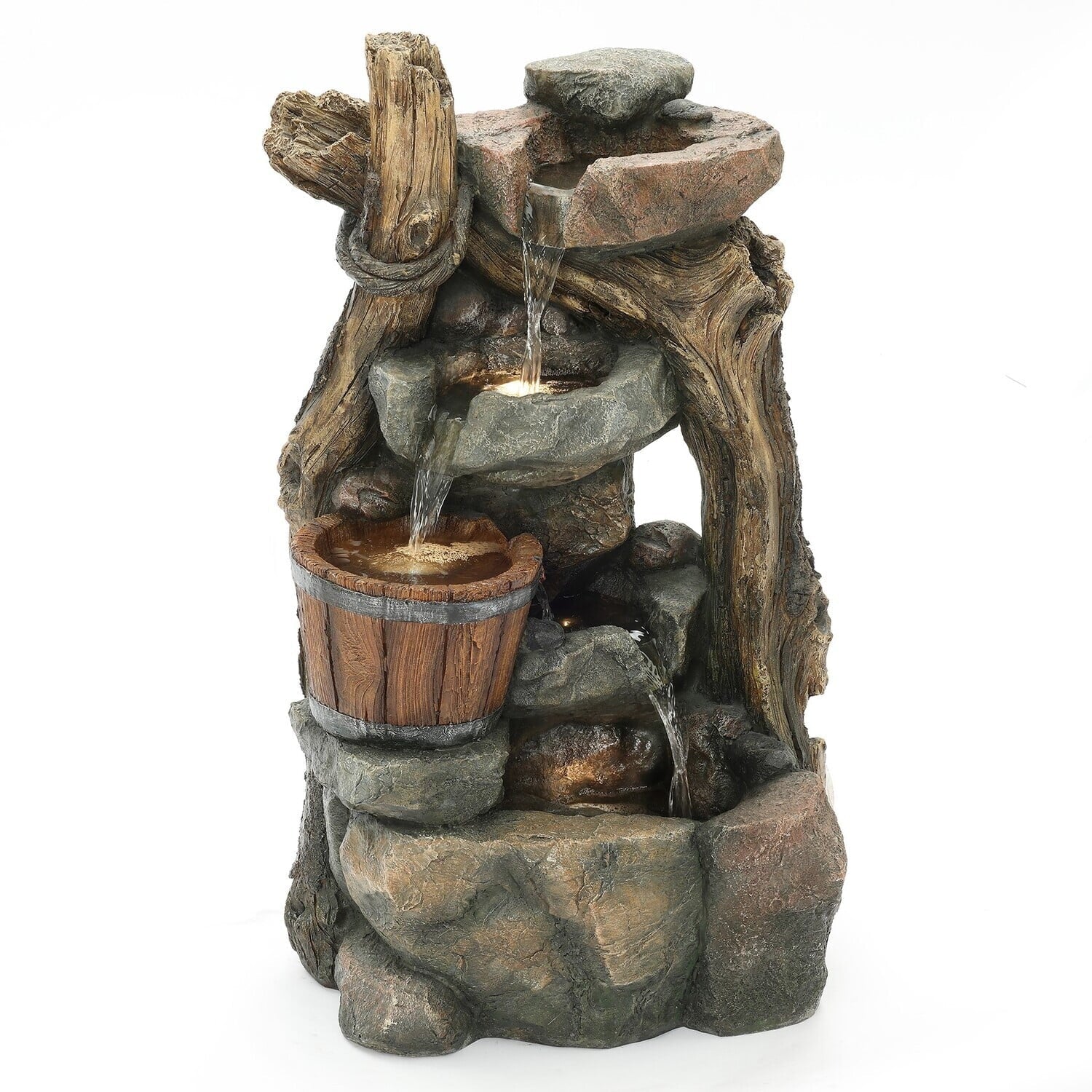 Outdoor HomeStock Wall Led Naturally Rock Lights Barrel Nice Fountain And Resin Stacked With