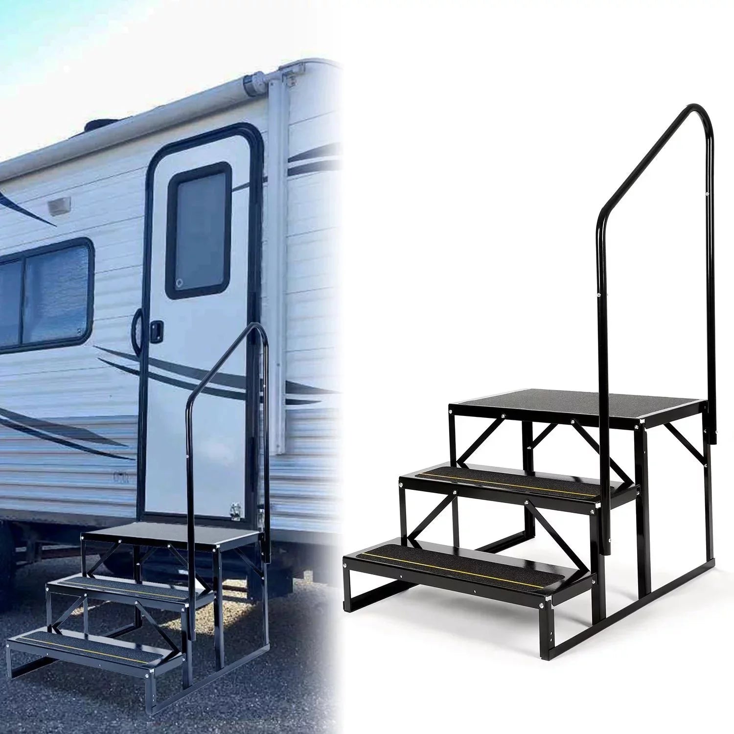 Travel Steps Camper Trailer for HECASA Hand Armrest RV Hand-railing Rail Stairs Trailer Universal Steel Side W/ Load 3