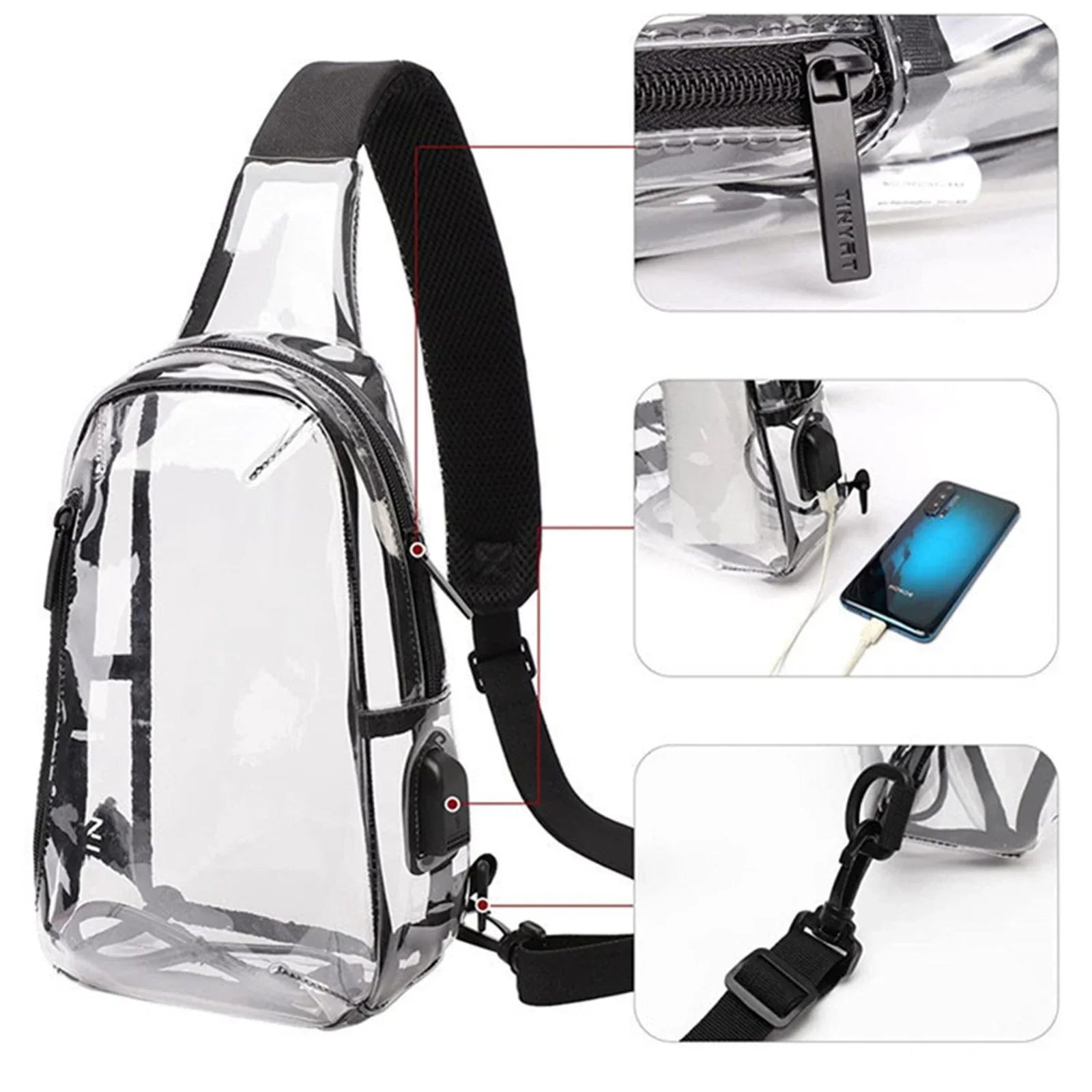 Adjustable Outdoor New Bag Sling Shoulder Transparent Bag Bag Travel Belt Sports Leisure Visual