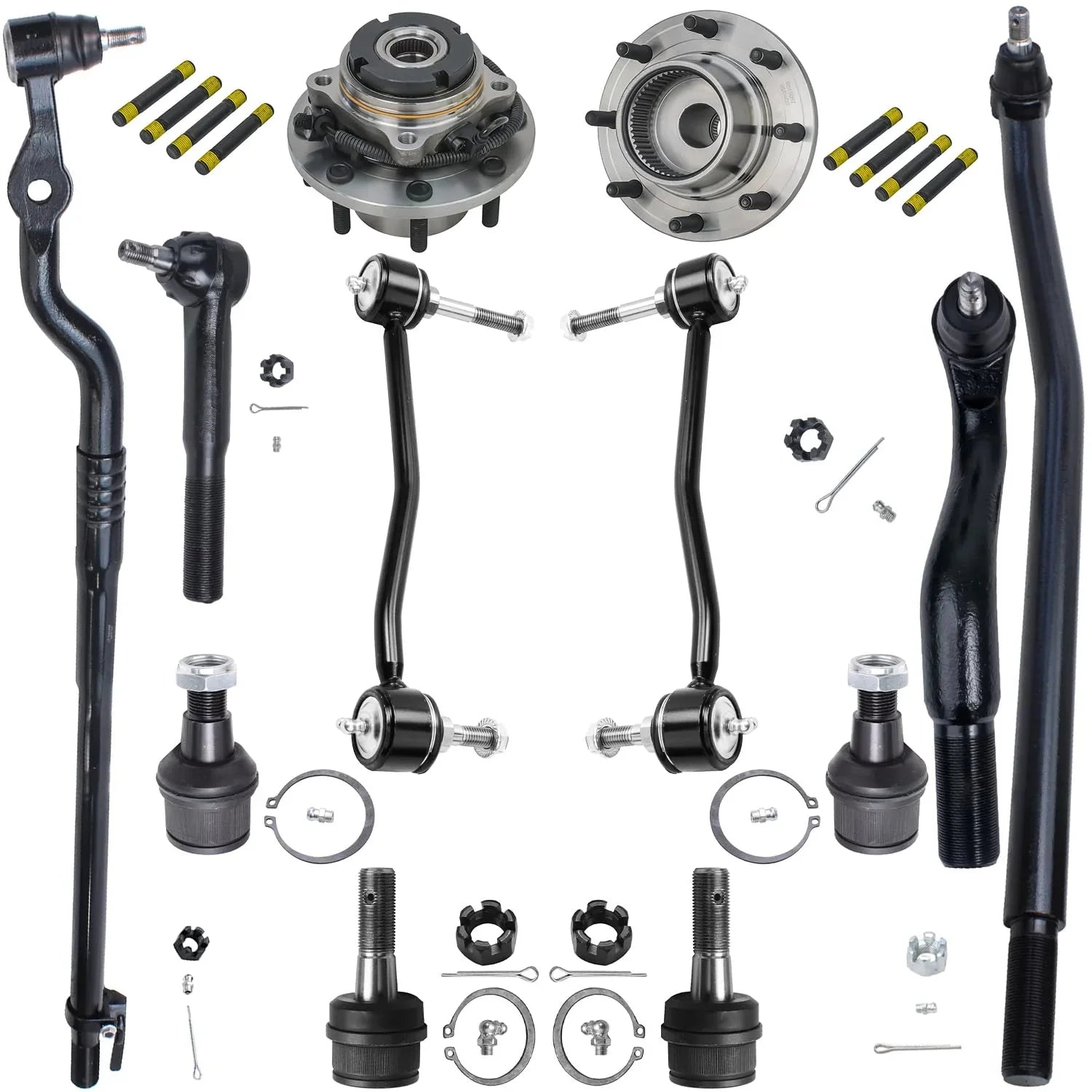 2 Wheel 4WD Front Tie for Kit 2001 F-350 Axle Ball Suspension 4 2000 Rods 2003 4 Super Replacement Ford F-250 Joints 12pc Bearing 2002 Sway Duty, 2 Detroit - Bars 00-04 2004 Hubs