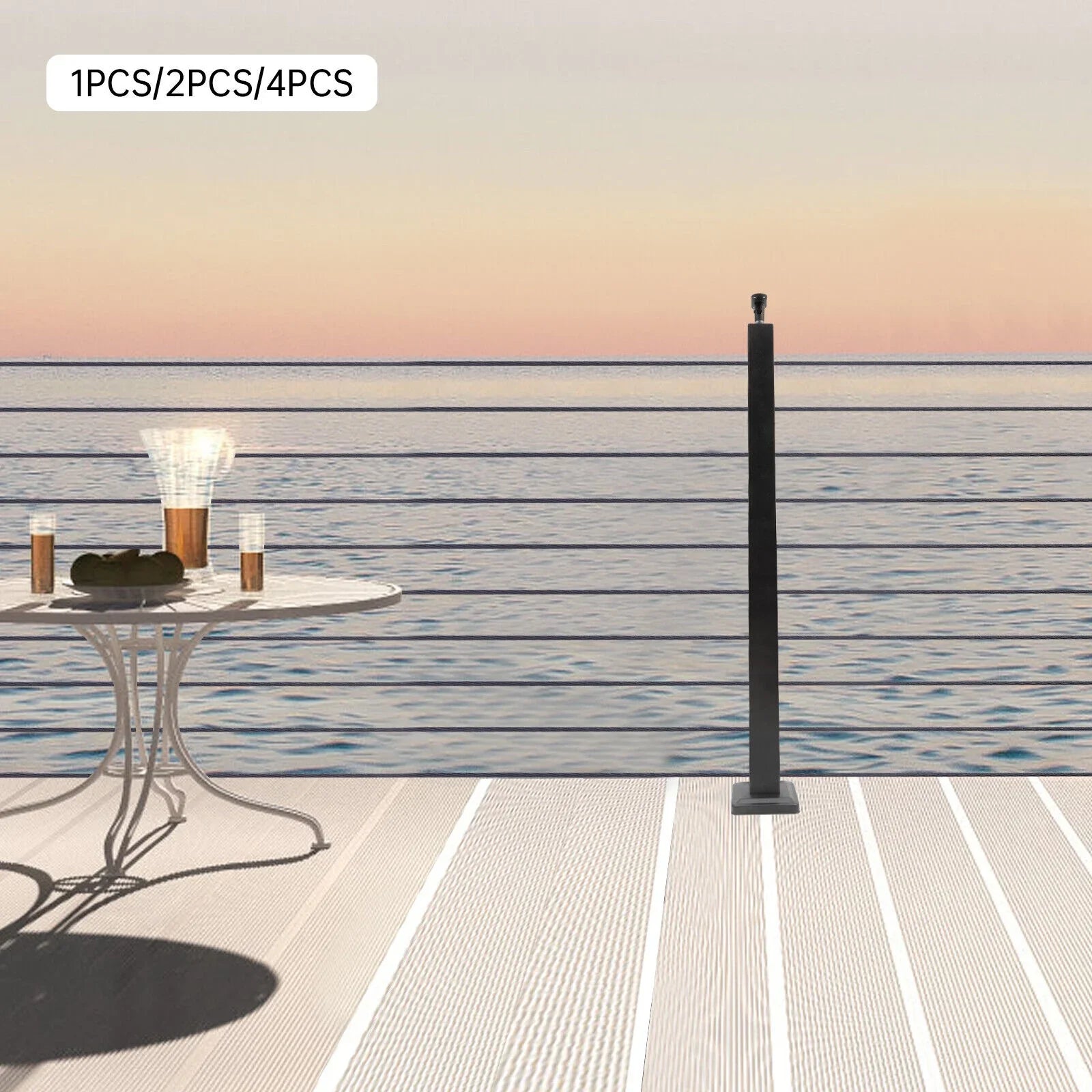 Wood Steel Two Railing Post Stainless Level Fence Post Cable System Railing Sides for Square Deck Concrete Pre-Drilled Cable 36''x2''x2'' Level