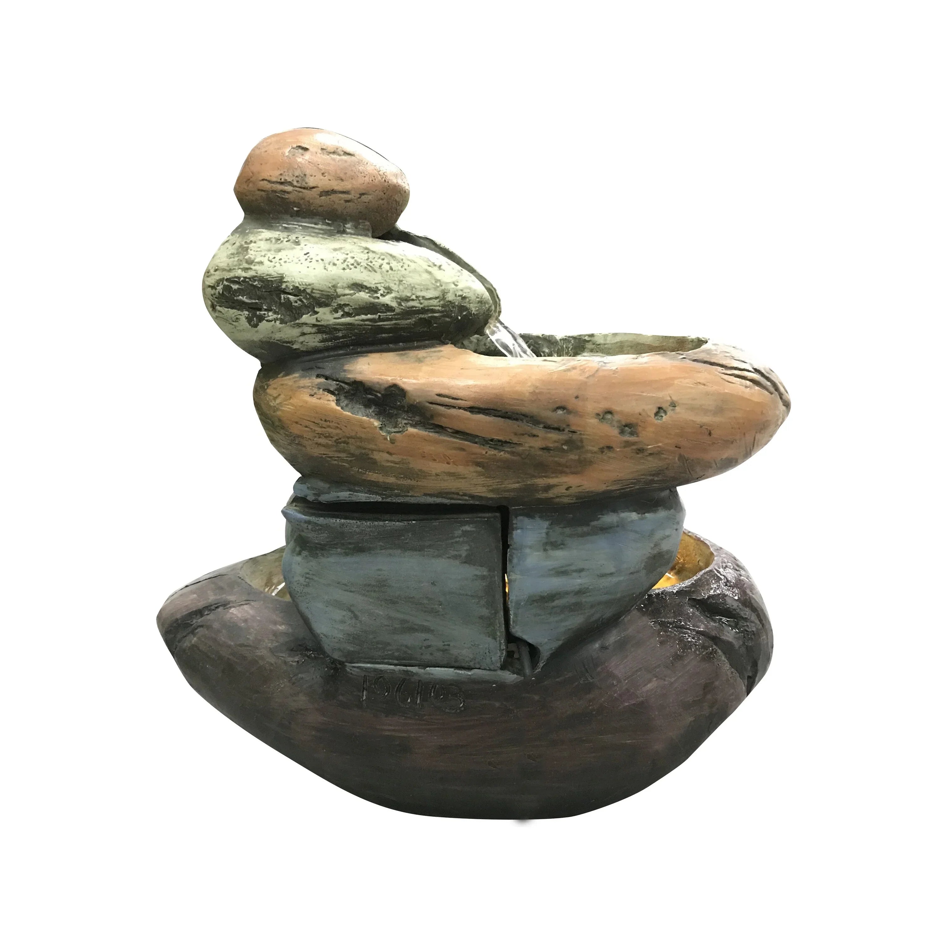 Stone White Fountain Warm Lights Tabletop With LED Multicolour