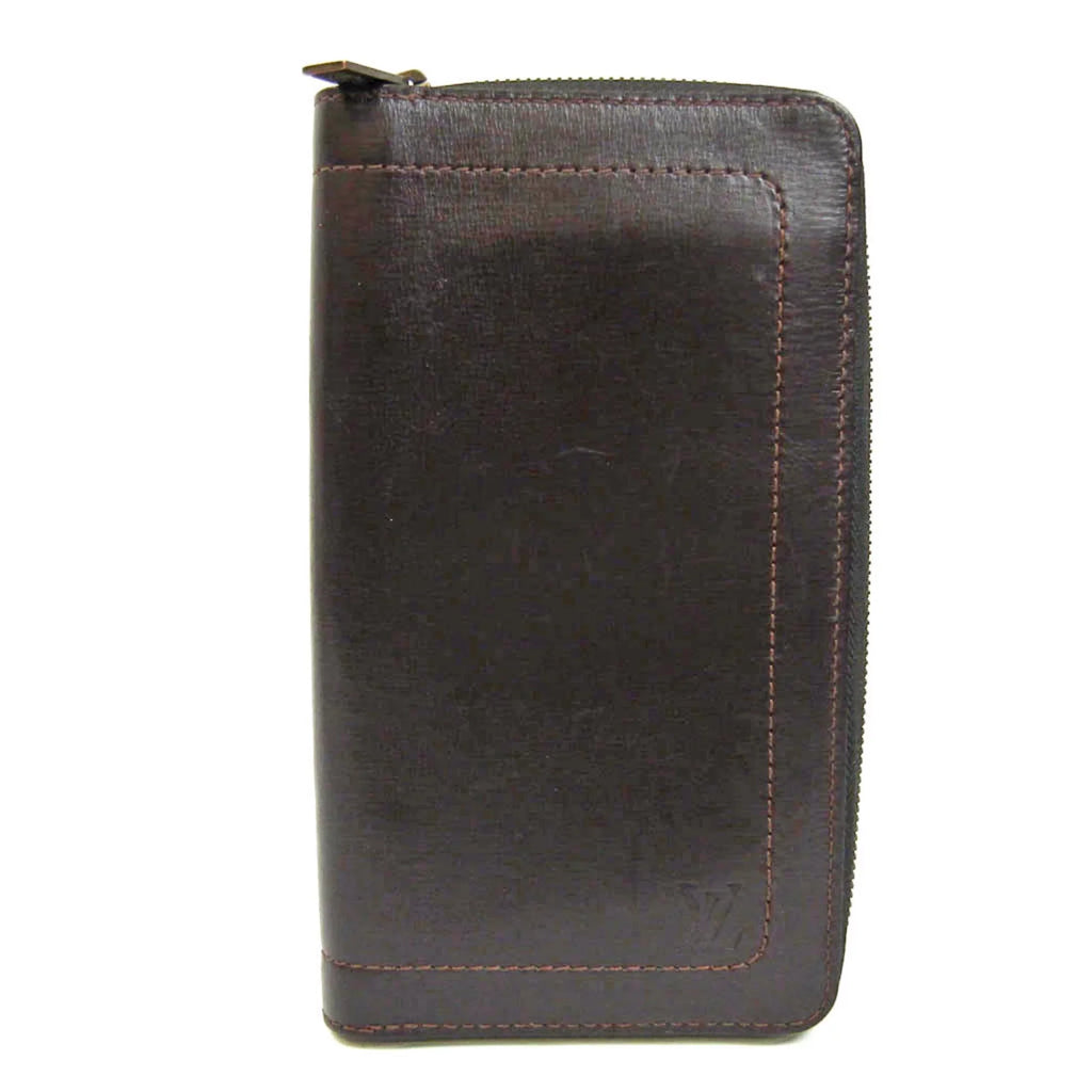 Wallet Men's Organizer Zippy M97025 (bi-fold) Utah Leather (Good) Long Vuitton Louis Pre-Owned Coffee Utah