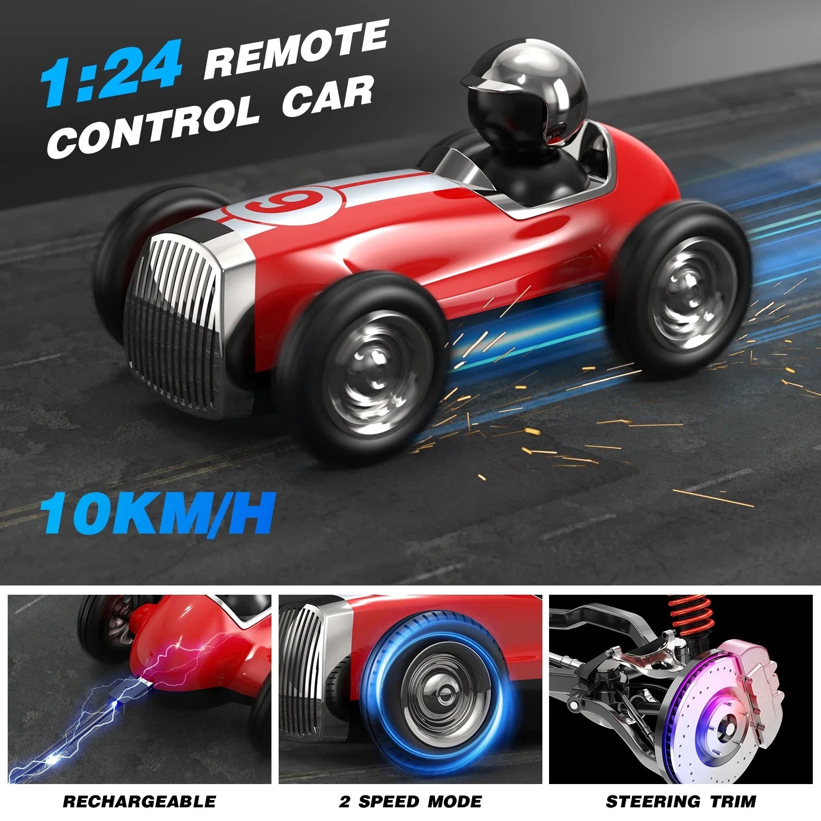 Kids Gifts, Fast Mode Trucks Girls Stunt Control Boys 2 RC 2.4GHz for RC for Car Toys Car with Wireless Remote Speed AUOSHI RC Bluetooth Music Car Red Speaker